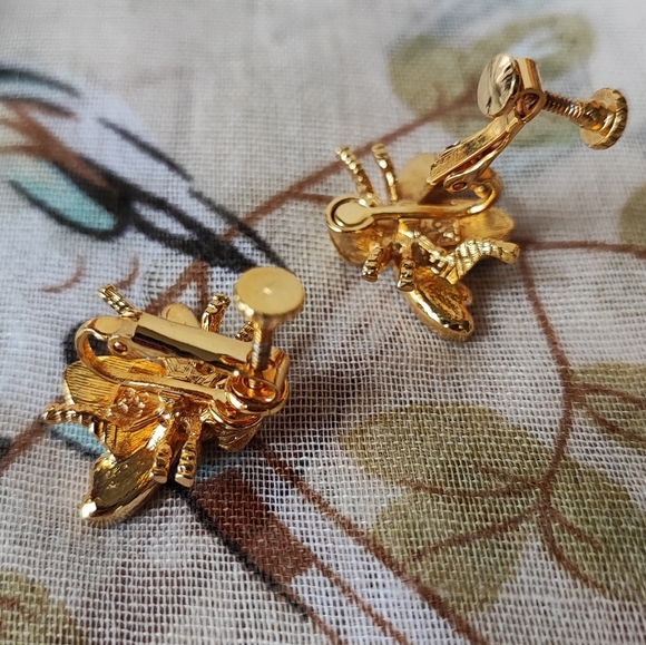 Bee Clear Rhinestone Earrings Comfort Screwbacks Clips Vintage Signed PAT D - Picture 11 of 15